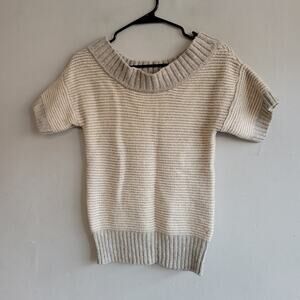 Women's small American Eagle short sleeve sweater gray striped wool mohair Y2K